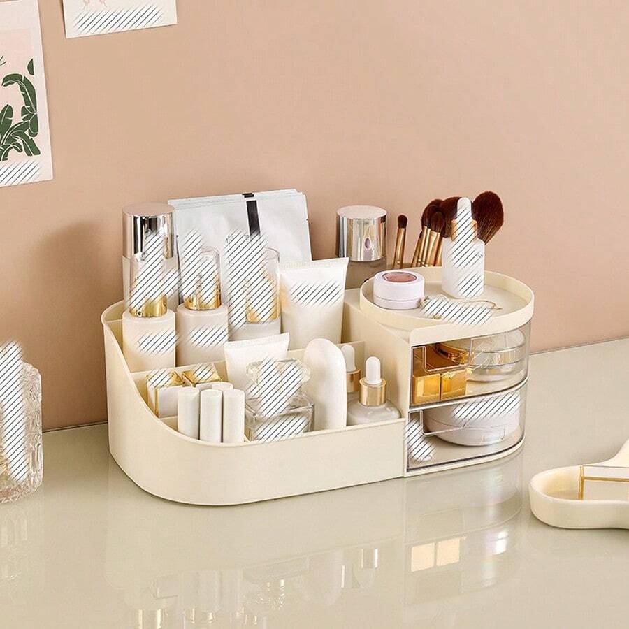 1 件桌上型梳妝台抽屜式化妝品收納盒 - 奶油白 - 查看 1