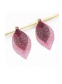 1對金屬雙層、多色中空葉設計、復古時尚、戲劇性耳環,紅色和黑色 - HLA2234-3 - 查看 4
