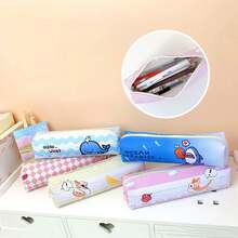 1pc Creative Ins Style Cute Cartoon Big Capacity Simple Pen Case For Students - Blue - View 2