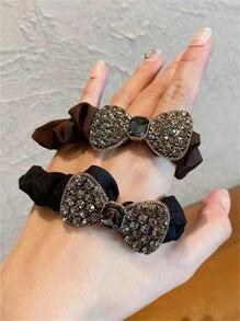 1pc Ladies' Vintage Style Crystal Rhinestone Bowknot Hair Tie, Hair Band, Hair Rope, Hair Elastic Band, Hair Accessories - Multicolor - View 7