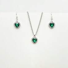 1set/3pcs Twisted Collarbone Chain With Zinc Alloy & Glass Rhinestone Pendant Earrings Set, Suitable For Daily/Evening/Party/Wedding Wear For Women - Dark Green - View 2