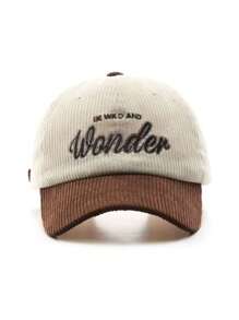 1pc Unisex Color-Blocking Wonder Embroidered Corduroy Baseball Cap, Suitable For Outdoor, Travel, Daily Use Street - Multicolor - View 3