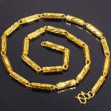 1入時尚大膽的黃金鍍銅竹節六邊形吊墜項鍊,適合男士日常佩戴 - 金黃色 - 查看 1