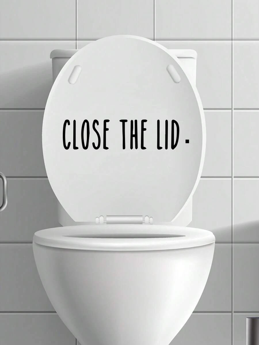 1pc Close The Lid English Slogan Toilet Seat Sticker - Black - View 1