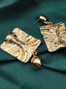 1對奢華時尚人臉藝術吊墜耳環,優雅時尚女性珠寶禮物 - 金色 - 查看 1