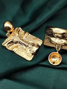 1對奢華時尚人臉藝術吊墜耳環,優雅時尚女性珠寶禮物 - 金色 - 查看 4