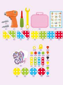 5合1 Diy 獨角獸螺絲刀工具儲存盒,便攜工具箱,兒童教育玩具,設計馬賽克拼圖遊戲親子遊戲,是兒童新年最好的禮物 - 粉色 - 查看 8