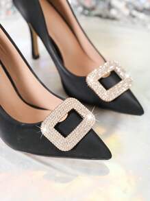 1pair (2pcs) White Rhinestone & Gold Metal Square Buckle Removable Diy Shoe Accessory Clip Shoe Decoration For Women's High Heels And Pumps In Black, White, Red, And Orange. - Gold - View 1