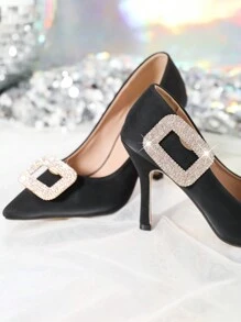 1pair (2pcs) White Rhinestone & Gold Metal Square Buckle Removable Diy Shoe Accessory Clip Shoe Decoration For Women's High Heels And Pumps In Black, White, Red, And Orange. - Gold - View 3