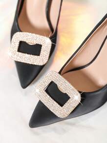 1pair (2pcs) White Rhinestone & Gold Metal Square Buckle Removable Diy Shoe Accessory Clip Shoe Decoration For Women's High Heels And Pumps In Black, White, Red, And Orange. - Gold - View 2