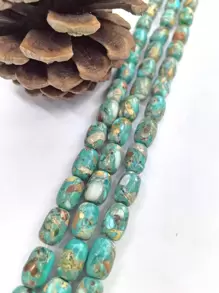 1 Strand Of 13pcs Blue Imperial Jasper Drum Shaped Loose Beads For Handmade Diy Bracelet, Necklace And Accessories