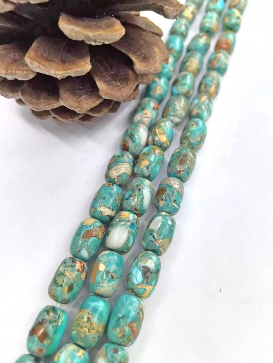1 Strand Of 13pcs Blue Imperial Jasper Drum Shaped Loose Beads For Handmade Diy Bracelet, Necklace And Accessories