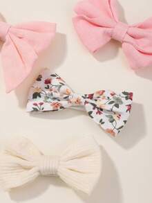 4pcs/Set Solid Color Bow Hair Clips With Floral Bowknots Hairpins For Kids - Multicolor - View 3
