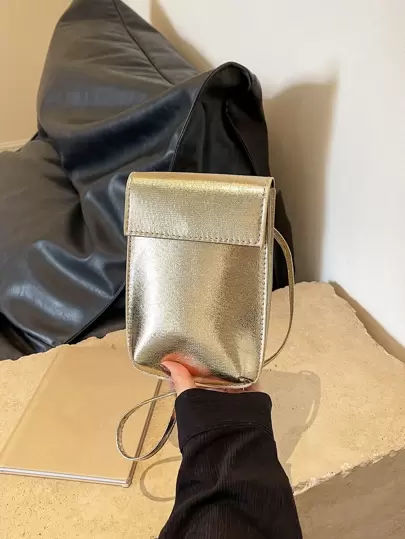 Modische mini einfarbige Handytasche mit metallischem Finish, vertikale Umhängetasche für Partys, Handytasche, Portemonnaie, Brieftasche für Frauen