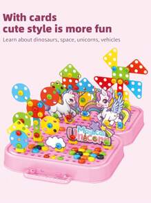 5合1 Diy 獨角獸螺絲刀工具儲存盒,便攜工具箱,兒童教育玩具,設計馬賽克拼圖遊戲親子遊戲,是兒童新年最好的禮物 - 粉色 - 查看 2