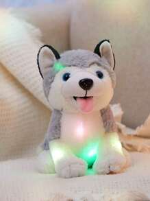 1隻發光灰色哈士奇毛絨玩具,卡通軟動物娃娃,生日禮物 - 灰色 - 查看 2
