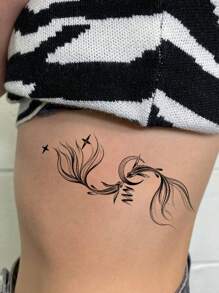 1 hoja de tatuaje temporal con diseño de signo del zodiaco Piscis, a prueba de agua,tatuajes maquina para tatuar tatuajes falsos - Negro - Ver 3