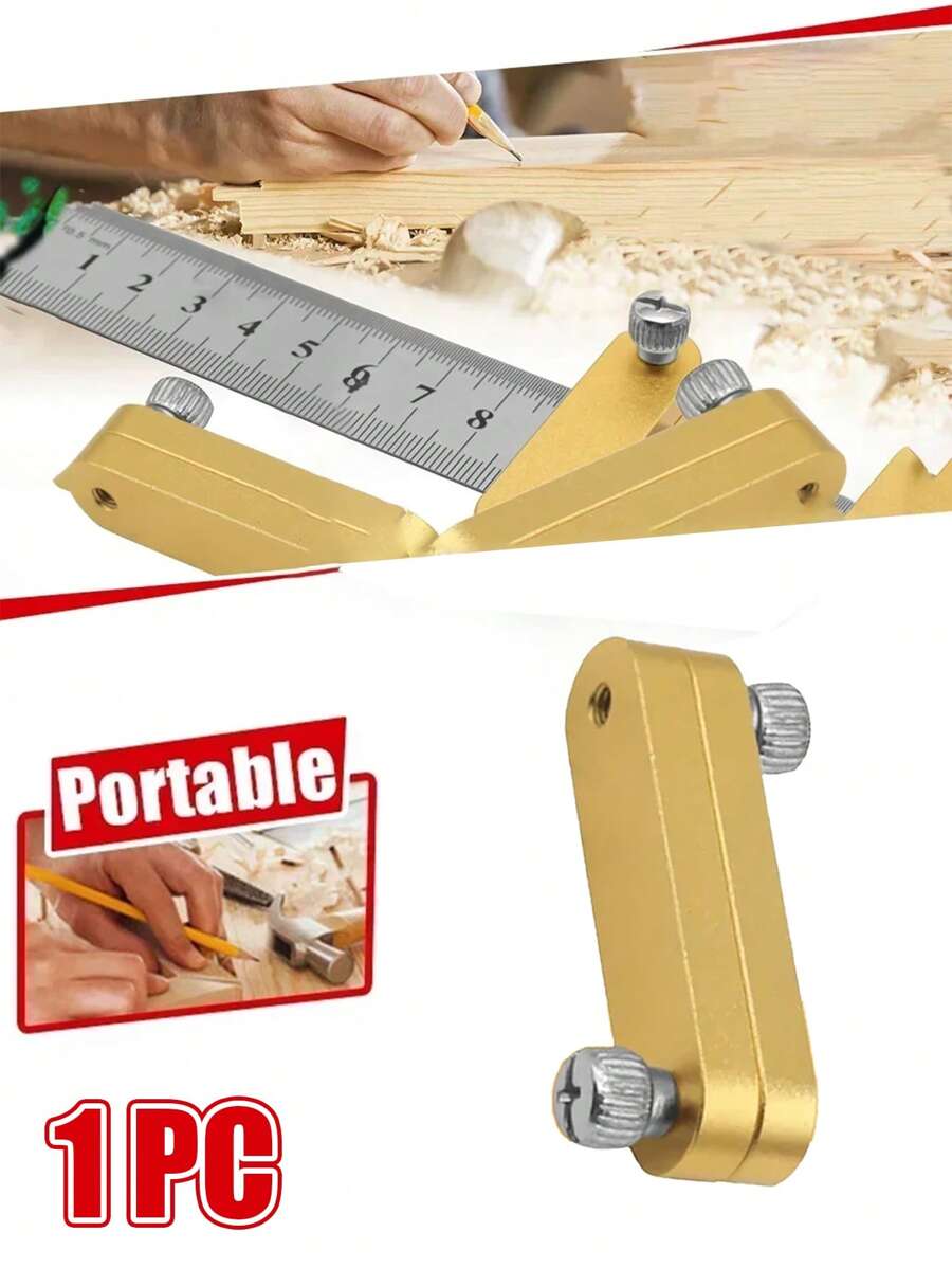 1入不銹鋼尺定位塊,角線刻劃器,測量木工工具,diy木工刻線器 - 黃色 - 查看 1