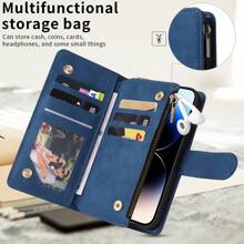 Husă durabilă din piele PU pentru telefon, cu curea detașabilă, compatibilă cu iPhone Samsung