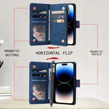 Husă durabilă din piele PU pentru telefon, cu curea detașabilă, compatibilă cu iPhone Samsung