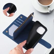 Husă durabilă din piele PU pentru telefon, cu curea detașabilă, compatibilă cu iPhone Samsung