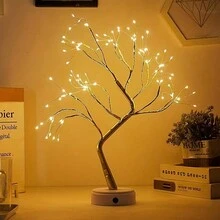 1入裝飾性的桌上盆栽樹,帶有108個led燈 - Usb或aa電池驅動的人造樹燈,適用於臥室,家庭,聚會和戶外使用（不包括電池） - 金黃色 - 查看 3