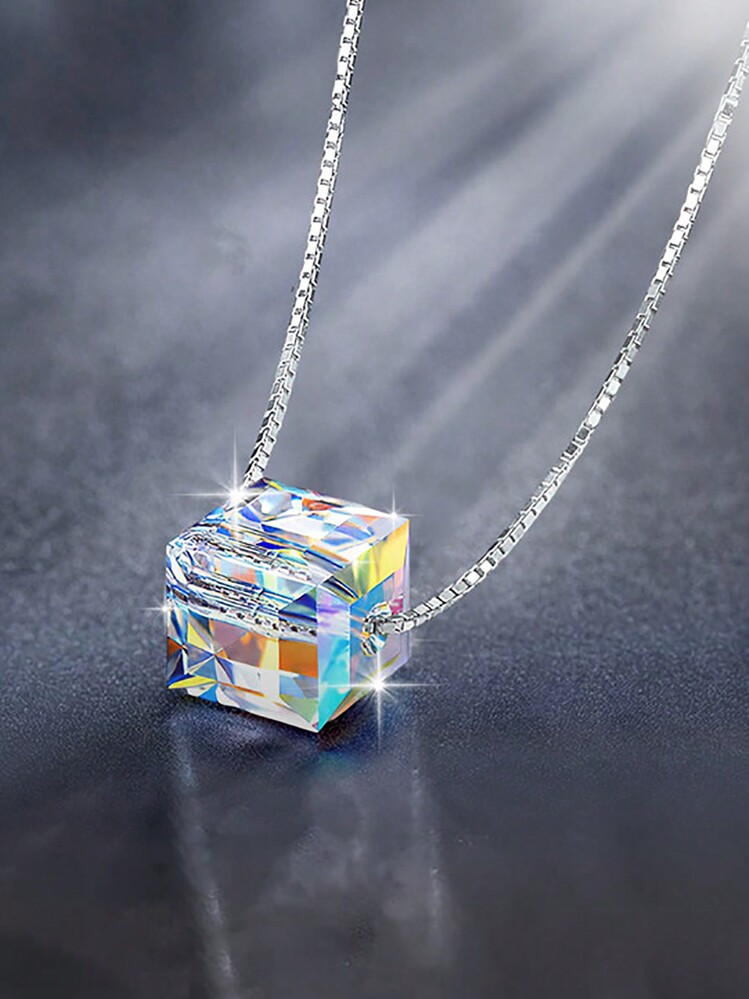 BALMORA 1 件时尚优雅的 S925 银方形闪亮水晶突出个性化锁骨链项链，非常适合日常和派对佩戴以及在节日活动中赠送女友 - 銀色 - 查看 4