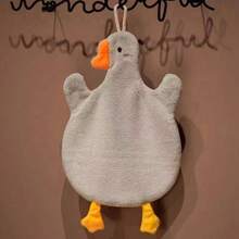 1pc Cartoon Goose Hand Towel, Fast-Drying Coral Fleece Towel With Strong Water Absorption, Suitable For Hanging In Kitchen, Bathroom, And Bedroom (Gray) Back To School Dish Cloths Kitchen Towel