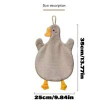 1pc Cartoon Goose Hand Towel, Fast-Drying Coral Fleece Towel With Strong Water Absorption, Suitable For Hanging In Kitchen, Bathroom, And Bedroom (Gray) Back To School Dish Cloths Kitchen Towel