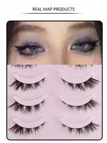 5對假睫毛,仿真長而濃密,c型彎曲,輕巧而增長,適合女性 - 眼尾拉長款 - 查看 4