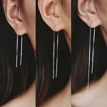 2入組潮流長流蘇耳骨墜耳環，女性禮物珠寶 - 銀色 - 查看 7