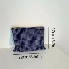 Red Plaid Makeup Bag, Simple Storage Bag For Documents, Color-Block Plaid Large Capacity Pencil Case - Red - View 2