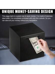 1 个不锈钢存钱罐，简约纯色存钱罐，适合家庭最佳礼物 - 黑色 - 查看 5