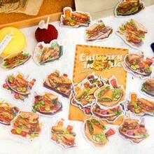 YANJI 30入組三明治食物主題diy裝飾貼紙,剪貼簿和拼貼創意手工藝品用品,美學配件適用於手機、電腦和筆記本電腦 - 芥末黃 - 查看 1