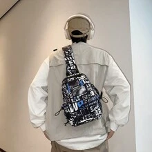 Men's Crossbody Bag, Ins Style, Casual Personalized Chest Bag, Backpack, Student Sports Bag, Fashionable, Cool Graffiti Outdoor Cycling Style Shoulder Bag Fanny Pack Sling Bag Waist Bag Valentines Gift For Men - Black - View 7