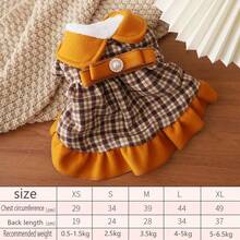 1件寵物裙子,溫暖的絨毛貓狗衣服,格子風格,適用於秋冬居家穿著,2個搭扣,蝴蝶結,公主風格 - 黃色 - 查看 2