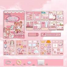1pc One-Size-Fits-All Pink Paper Toy Book With Dolls For Daily Life, Diy Craft Material, No Cut, Diy Scrapbook