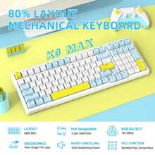 K3max 有線遊戲鍵盤,apex Pro Tkl 機械式鍵盤 75%,搭配 18 Rgb Led 背光,緊湊型復古鍵盤熱插拔 100 鍵,防重影 Mx Clicky 藍色/紅色開關,適用於 Win - 檸檬/紅軸 - 查看 2