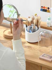 旋轉和分隔設計的化妝品收納盒,可組織刷子,口紅等等,無防塵蓋,適用於各種場景 - 白色 - 查看 1