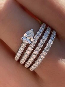 1件時尚豪華的多層女戒微鑲現代簡約女飾婚禮訂婚珠寶 - 銀色 - 查看 6