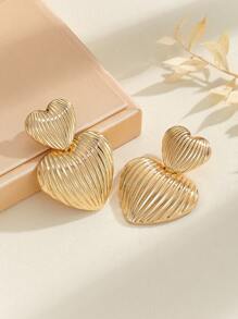 1 Pair Women's Golden Shell Textured Metallic Geometric Heart Earrings, Great Gift For Girlfriend - Yellow Gold - View 4