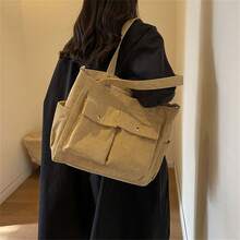 新款女包时尚休闲单肩斜挎包帆布大容量手提包女士包上班通勤包腋下背包 - 卡其色 - 查看 5