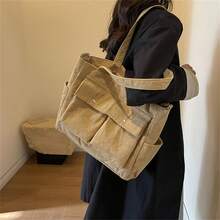 新款女包时尚休闲单肩斜挎包帆布大容量手提包女士包上班通勤包腋下背包 - 卡其色 - 查看 4