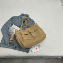 新款女包时尚休闲单肩斜挎包帆布大容量手提包女士包上班通勤包腋下背包 - 卡其色 - 查看 10