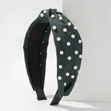 1pc Corduroy Solid Color Macaron & Y2k Style Pearl Headband - Hot Pink - View 9