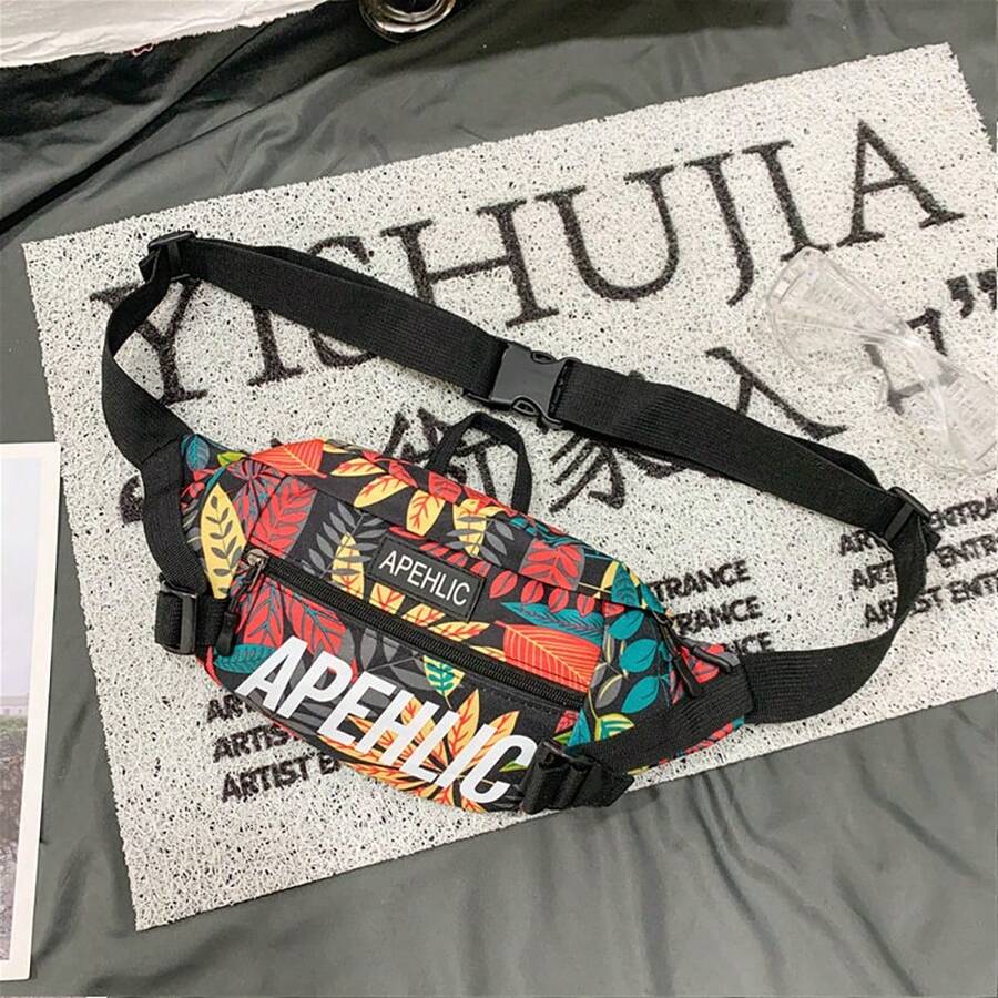 潮流街頭時尚胸前斜挎腰包運動肩背袋男童學生腰包尼龍休閒潮款臀包通勤上學返校學生男士禮物情人節禮物 - 紅色 - 查看 1