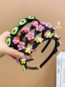4入組女孩子甜美可愛的多彩編織髮帶 - 彩色 - 查看 4