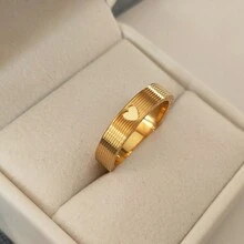 1pc 520 Clock Ring With Heart & Elegant Design For Daily Wear, Golden Titanium Steel Couple Rings - Gold - View 2