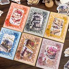 YANJI 1包/30張復古花 & 書 & 字母拼貼貼紙套裝,適用於diy手工藝品、手機/筆記本電腦裝飾、審美手帳/相簿/筆記本、創意藝術用品 - 藍色 - 查看 7