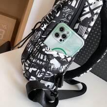 Men's Crossbody Bag, Ins Style, Casual Personalized Chest Bag, Backpack, Student Sports Bag, Fashionable, Cool Graffiti Outdoor Cycling Style Shoulder Bag Fanny Pack Sling Bag Waist Bag Valentines Gift For Men - Black - View 4